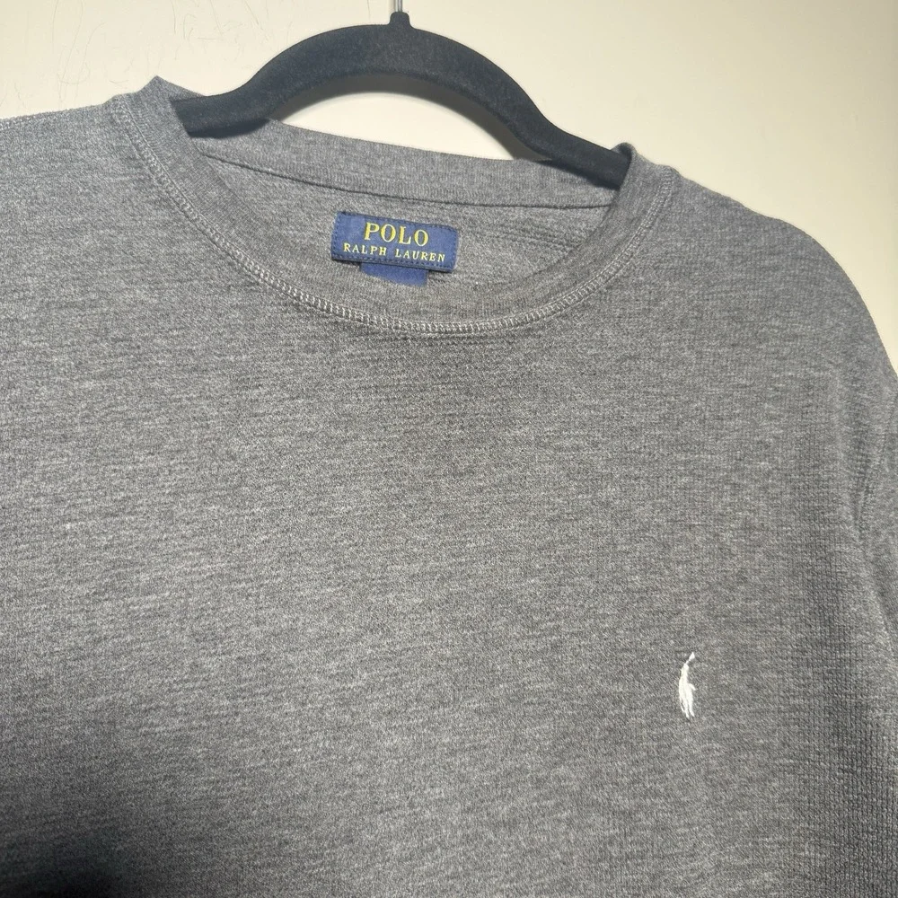 Polo Ralph Lauren Sleepwear Men Med Gray Waffle Knit Thermal Long Sleeve Shirt